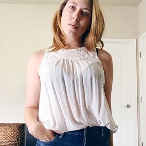 White tank with crochet detail